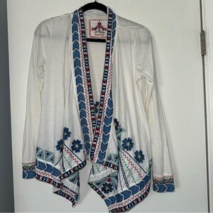 Johnny Was JW Los Angeles Embroidered Open Front Cardigan wrap XS